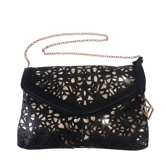 Attitude Envelope Clutch Black & Rose Gold Chain Strap - Picture 2 of 16